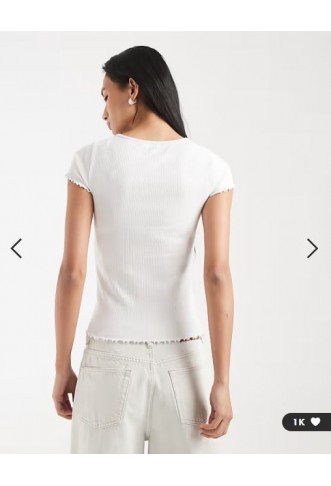 New Look lettuce edge babylock tee in white