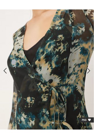 ASOS DESIGN wrap mini dress with ties in blurred blue floral