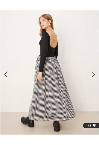 ASOS DESIGN hybrid scoop neck maxi dress in mono gingham skirt