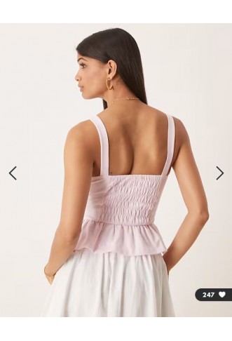 ASOS DESIGN cotton milkmaid corset top with frill hem in pastel pink