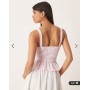 ASOS DESIGN cotton milkmaid corset top with frill hem in pastel pink