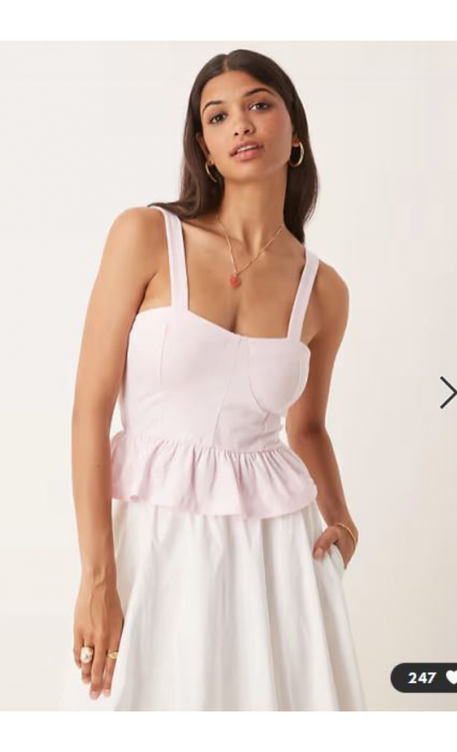 ASOS DESIGN cotton milkmaid corset top with frill hem in pastel pink