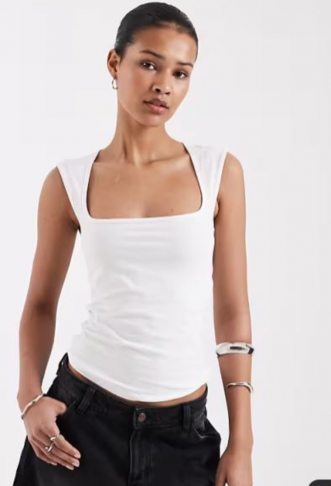 JJXX square neck top in white