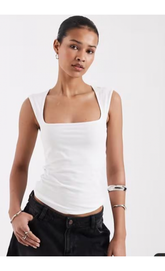 JJXX square neck top in white
