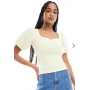 ASOS DESIGN poplin mix puff sleeve sweetheart top in buttermilk yellow