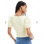ASOS DESIGN poplin mix puff sleeve sweetheart top in buttermilk yellow