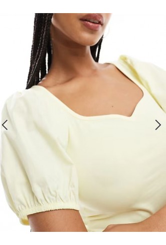 ASOS DESIGN poplin mix puff sleeve sweetheart top in buttermilk yellow