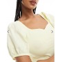 ASOS DESIGN poplin mix puff sleeve sweetheart top in buttermilk yellow