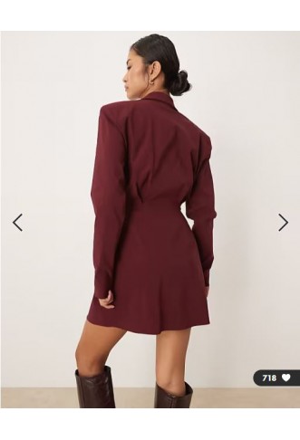 ASOS DESIGN cinched blazer mini dress in deep burgundy