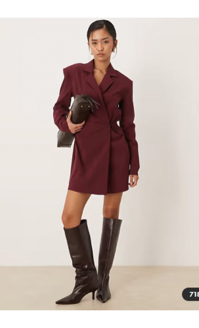 ASOS DESIGN cinched blazer mini dress in deep burgundy