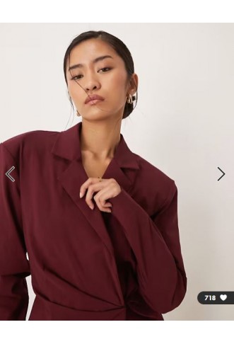 ASOS DESIGN cinched blazer mini dress in deep burgundy