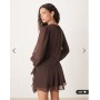 Abercrombie & Fitch long sleeve plunge neck wrap front mini dress in brown