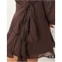 Abercrombie & Fitch long sleeve plunge neck wrap front mini dress in brown