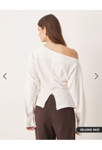 ASOS DESIGN long sleeve off shoulder corset waist tee in cream