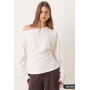 ASOS DESIGN long sleeve off shoulder corset waist tee in cream
