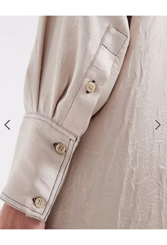 ASOS DESIGN crushed satin contrast stitch longline shirt in ecru