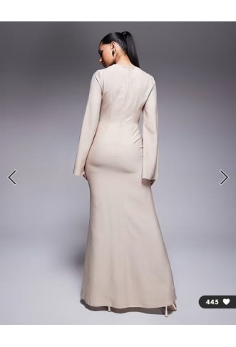 ASOS DESIGN long sleeve linen maxi dress with ruffle skirt in stone