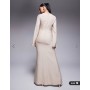 ASOS DESIGN long sleeve linen maxi dress with ruffle skirt in stone