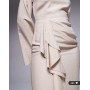 ASOS DESIGN long sleeve linen maxi dress with ruffle skirt in stone
