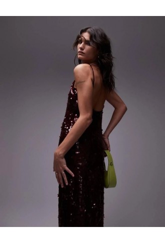 copy of Women’s Topshop premium sequin slip maxi dress in oxblood