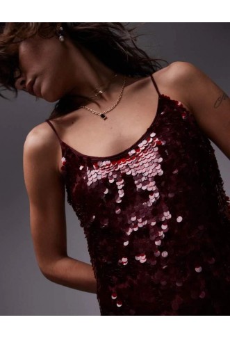 copy of Women’s Topshop premium sequin slip maxi dress in oxblood