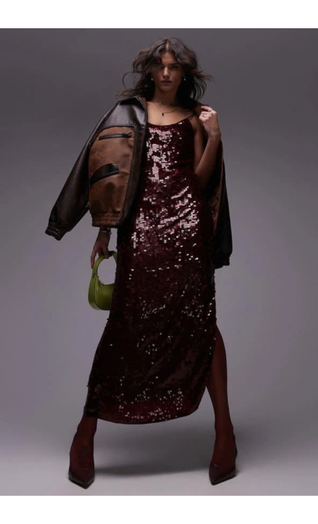 copy of Women’s Topshop premium sequin slip maxi dress in oxblood