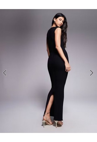Wanderdoll Naomi sculpting sleeveless shoulder pad detail bodycon maxi dress in black