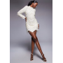 ASOS LUXE pearl embellished long sleeve mini dress in cream