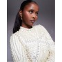 ASOS LUXE pearl embellished long sleeve mini dress in cream