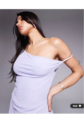 ASOS DESIGN mesh twisted shoulder mini dress with softline skirt in pastel lilac