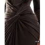 Daska stretch long sleeve high neck twist detail maxi dress in chocolate brown