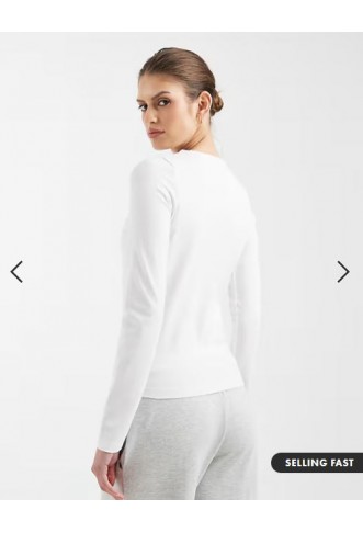 ASOS DESIGN cotton long sleeve round neck top in white