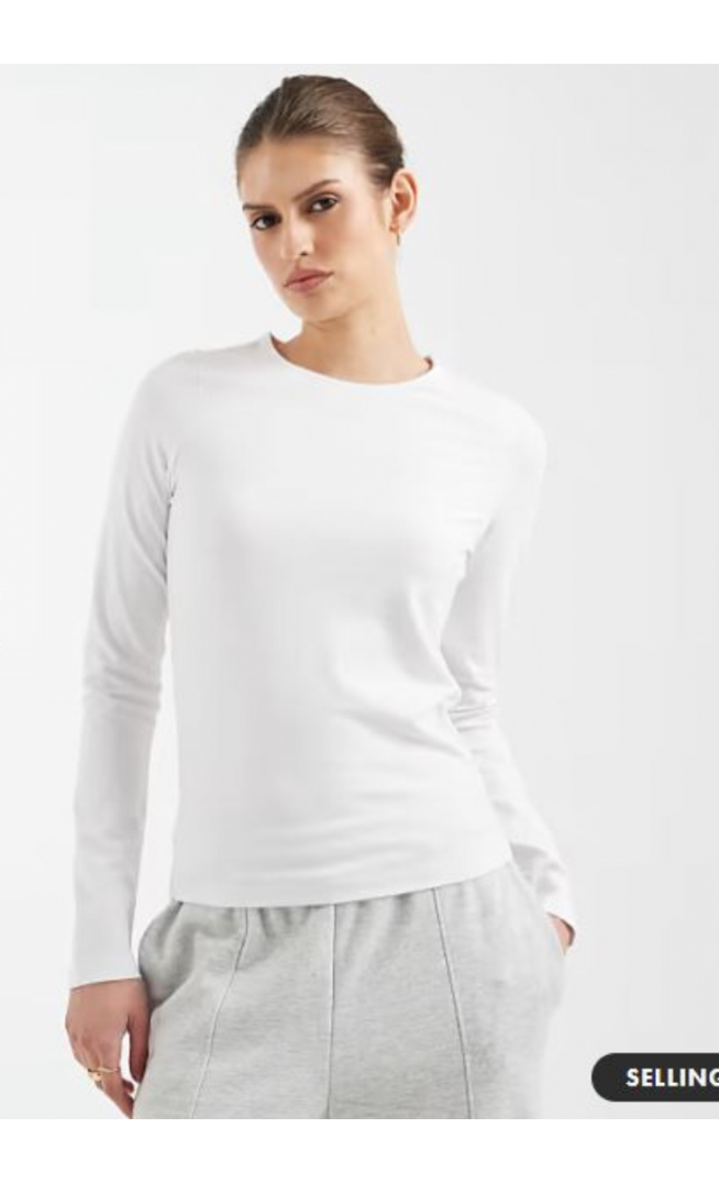 ASOS DESIGN cotton long sleeve round neck top in white