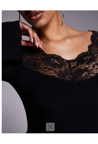 Women’s Fashionkilla exclusive slinky lace trim bardot flare sleeve maxi dress in black