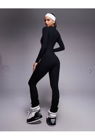 ASOS 4505 Ski thermal fleece back base layer long sleeve unitard with sweat wicking in black