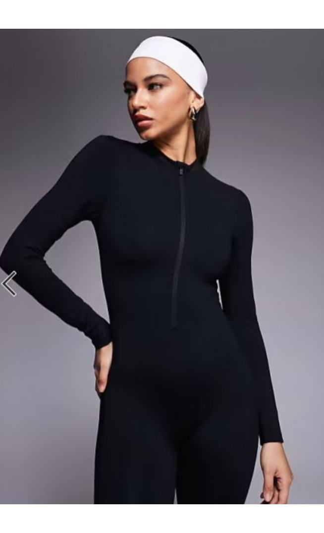 ASOS 4505 Ski thermal fleece back base layer long sleeve unitard with sweat wicking in black
