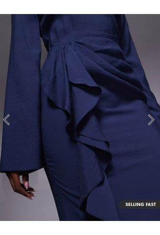 ASOS DESIGN long sleeve maxi dress with ruffle skirt in navy