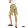 ASOS DESIGN tailored longline belted city shorts with linen in khaki