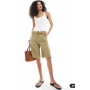 ASOS DESIGN tailored longline belted city shorts with linen in khaki