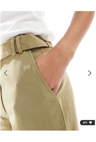 ASOS DESIGN tailored longline belted city shorts with linen in khaki