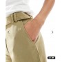 ASOS DESIGN tailored longline belted city shorts with linen in khaki