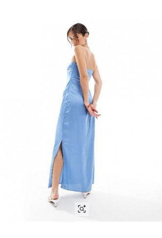 Women’s Pieces bandeau maxi satin dress in blue