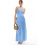 Women’s Pieces bandeau maxi satin dress in blue