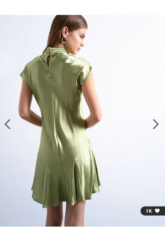 Topshop grown on sleeve satin dress in olive