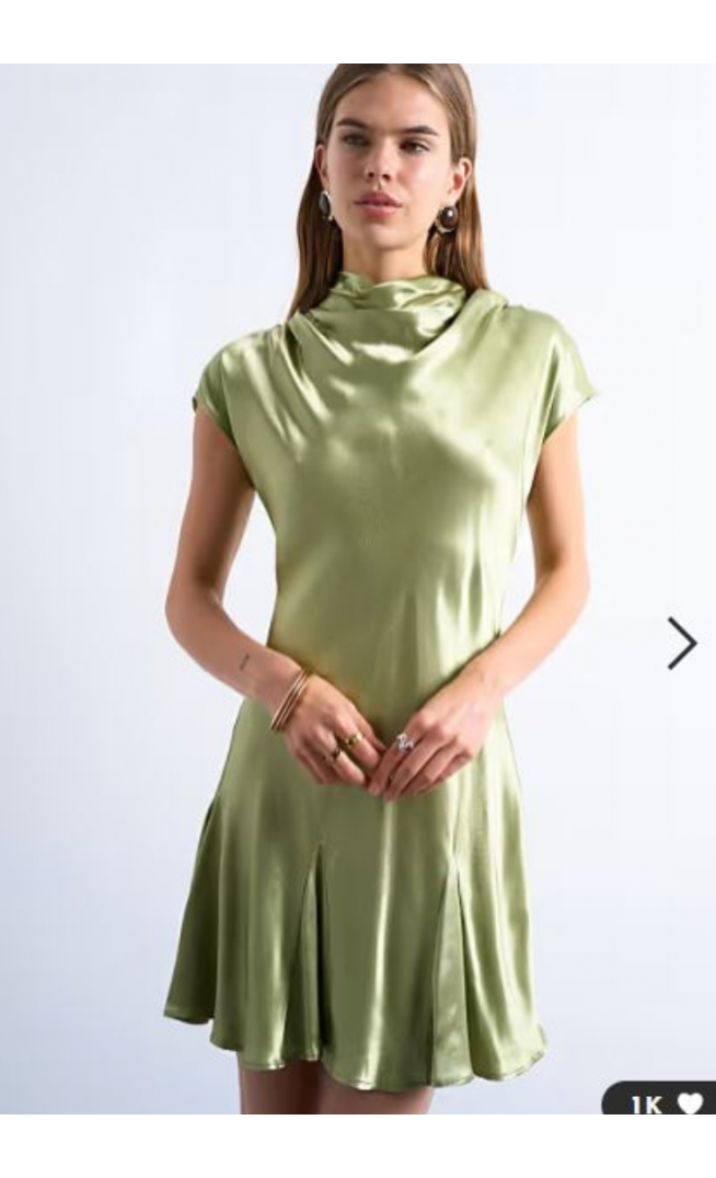 Topshop grown on sleeve satin dress in olive