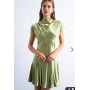 Topshop grown on sleeve satin dress in olive