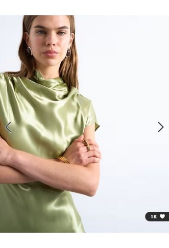 Topshop grown on sleeve satin dress in olive