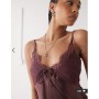 Reclaimed Vintage lingerie tea top with lace trims in plum brown