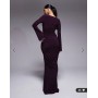 ASOS DESIGN sculpting gauged panelled maxi dress with long sleeves in plum