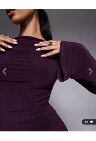 ASOS DESIGN sculpting gauged panelled maxi dress with long sleeves in plum